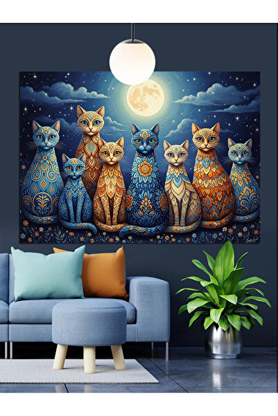 KanvasSepeti Colorate pisică luni de ianuarie Pictură în ulei de înaltă calit...