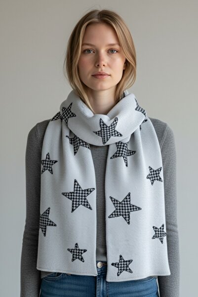 VARM Yıldız Desenli Uzun Geniş Atkı