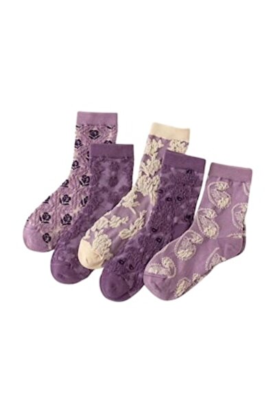 OEM Women's patterned socks, 37-39 EU, purple, 5 pairs