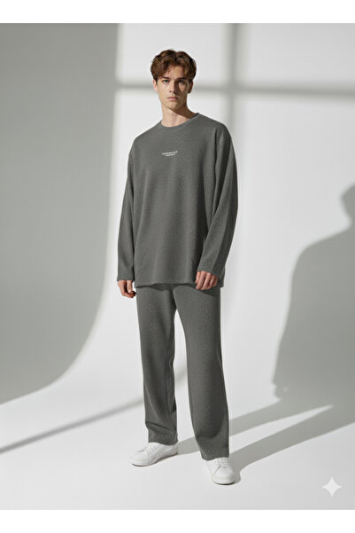 ribana Unisex Crew Neck Printed Pockets Long Sleeve 2-Piece Set