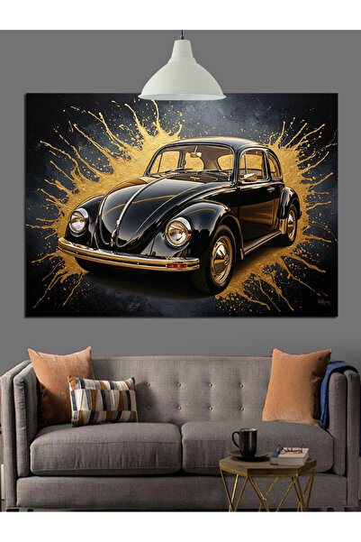 KanvasSepeti Mașină neagră clasică Pictură în ulei de înaltă calitate textura...