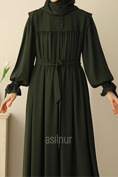 ASİLNUR Zeynep Sleeve Tied Dress Khaki