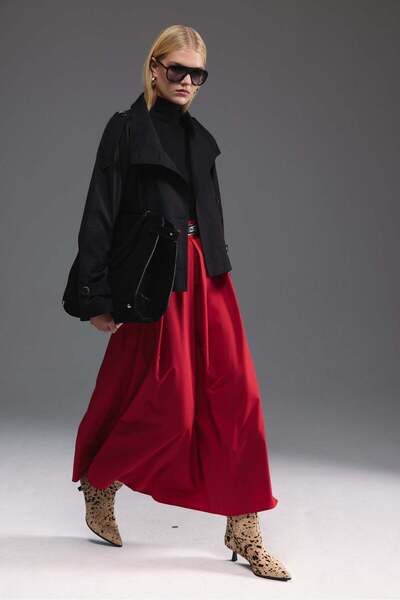 Tailors Room Pileli Midi Etek - Kırmızı