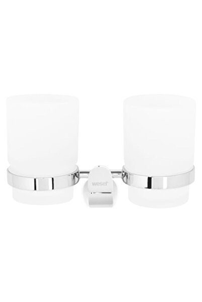 Maison Mex Double glass holder, EVA, L.17.5 l.10 H.12 cm, chrome