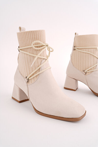 Madam Tarz Μπότες με χοντρό τακούνι Emma με πλεκτό κορδόνι