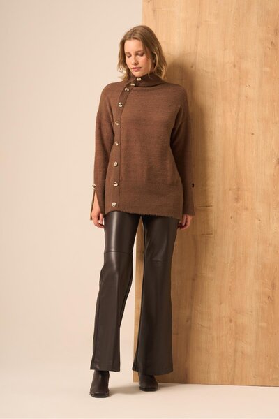 FTZ WOMEN Women's Button Detail Sweater Brown 25064