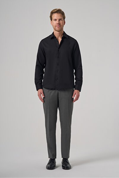 Morven Men's Black Polyester Trend Patterned Dynamic Fit Italian Collar Shirt