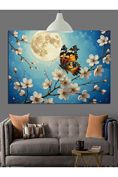 Artmeg Pânză decorativă Fluture de noapte sub lună plină - Tablou din lemn MDF