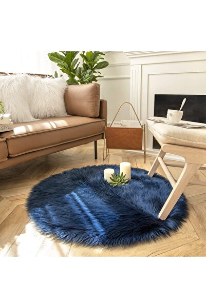 Faria Covor rotund pufos, diametru 90 cm, blană artificială, bază antiderapan...