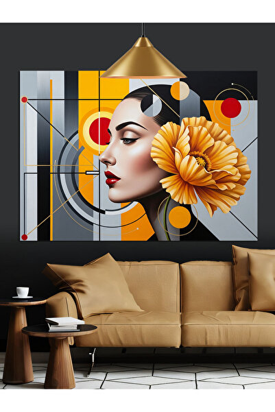 Artmeg Portret abstract de femeie cu flori galbene pe pânză decorativă - Tabl...