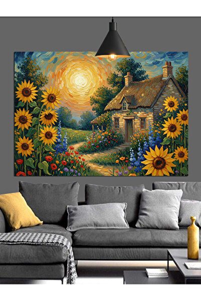 KanvasSepeti Floarea-soarelui Acasă Vară Pictură în ulei de înaltă calitate t...