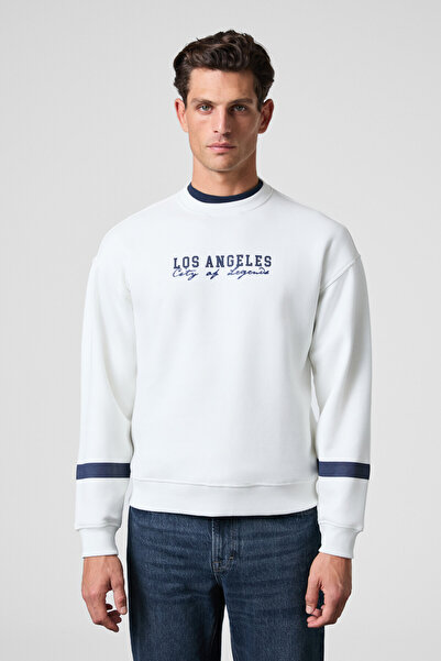 GRIMELANGE Camden men's front sleeves and back Printed Oversized fit bicycle collar white sweatshirt