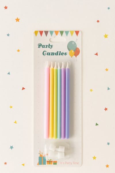 melt pastry & kitchen Makaron Renkli Doğum Günü Pasta Mumu Soft Renk Uzun Pas...