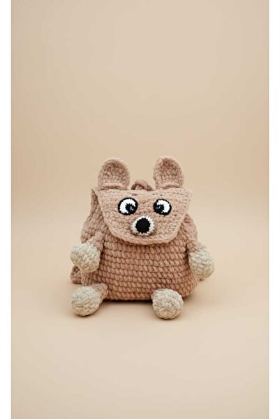 TechStore حقيبة ظهر للأطفال محبوكة يدويًا مع دمية دب