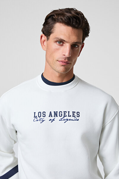 GRIMELANGE Camden men's front sleeves and back Printed Oversized fit bicycle collar white sweatshirt