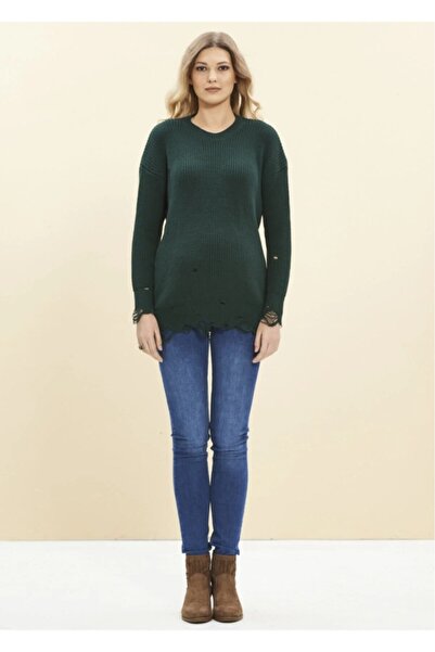 Desen Hamile Giyim سترة حمل تريكو بتفاصيل ممزقة