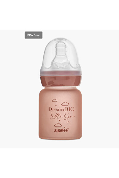 giggles Printed Glass Feeding Bottle with Cap - 50 ml