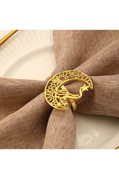 Generic 4pcs Ramadan Napkin Rings Silver Metal Napkin Rings Holder for Eid Mubarak Party