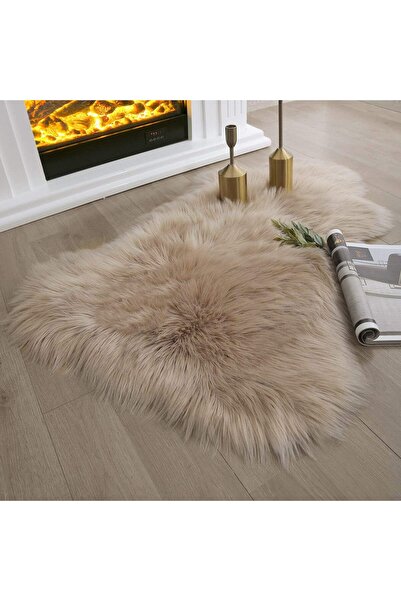 Faria Fluffy Faux Fur Rug, 60x90cm, "Sheepskin" Style, Non-Slip Base, Machine Washable, Beige