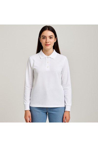 GMG Baby Lacost Yaka Okul Tişört Uzun Kol Beyaz