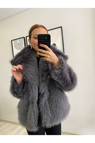 TB Butik Μαλακό υφήματος με κουμπωτά κλειστά κουμπιά Premium γούνινο παλτό από βελούδο