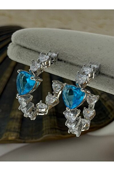 MyladyAccessoriess Blue Heart Detailed Hoop Earrings (Steel)
