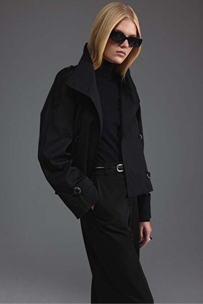 tailor's room Dik Yaka Kısa Trençkot - Siyah