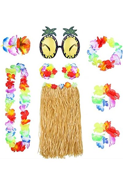 Generic 8-Piece Hula Skirt Costume Kit with Leis, Bikini Top, Bracelets, Hair Clip & Pineapple Sunglasses