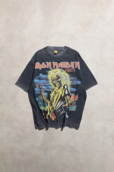 Overdrive Iron Maiden Killers Vintage Soluk Siyah Unisex Oversize Kısa Kol Tshirt
