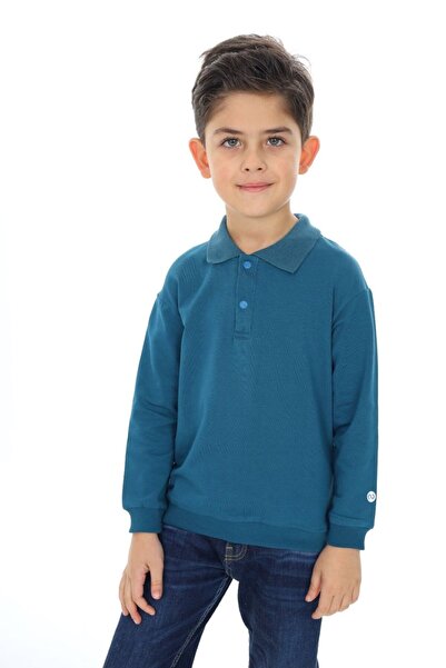 Toontoy Boy's Printed Polo Neck Buttoned Long Sleeve T-Shirt