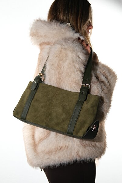 LuviShoes Nerina Green Suede Genuine Leather Women's Shoulder Bag