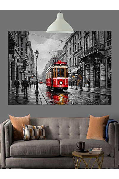 KanvasSepeti Red Tramway Pictură în ulei de înaltă calitate texturat Canvas C...