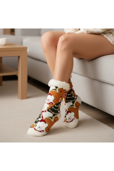 OEM 1 pair of Christmas themed fleece socks for women, non-slip, 31508-4