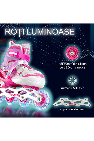 ACTION ONE Little Mermaid roller set, with helmet, protectors, bag, light-up wheels, M (35-38), pink