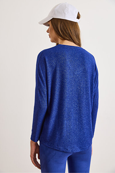 Olalook Women's Cobalt Blue V-Neck Basic Winter Soft Blouse Blz-19003179