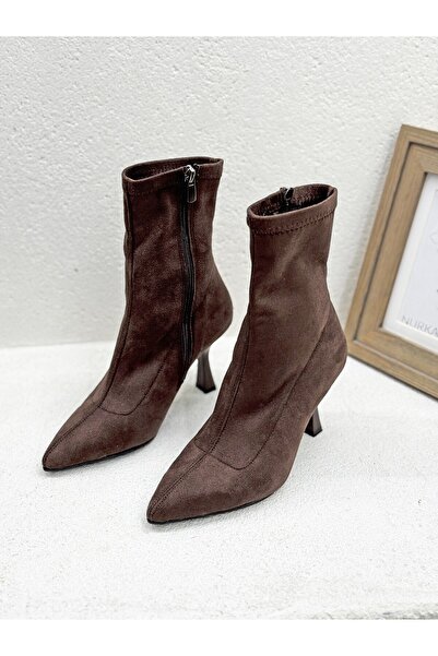 NUR KARACA 26K7889 Cizme cu toc tip calice de 8 cm, cu vârf ascuțit, pentru f...