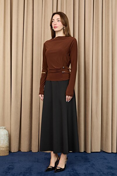 Loreen Women's Belt Detailed Blouse -20721Blz - Brown