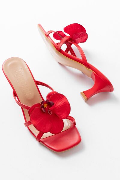 Budi S-622 Red Orchid Detailed Thin Heeled Women's Slippers