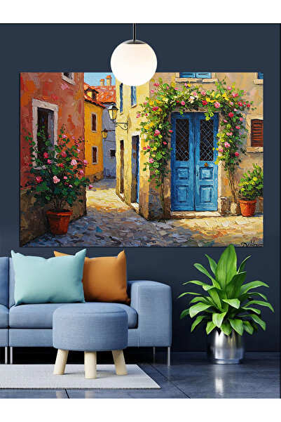 KanvasSepeti Strada cu flori și pictură în ulei de înaltă calitate texturat P...