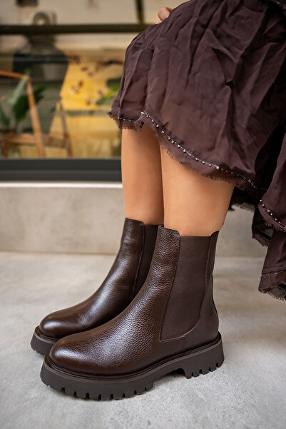 LAMİNTA Audrey Bitter Brown Leather Elastic Genuine Leather Boots