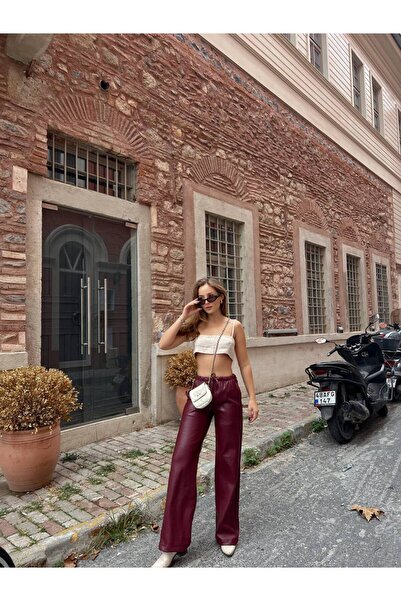 b buhari bykoc High Waist Elastic Waist Leather Pants