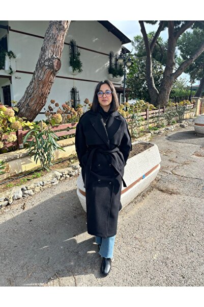 VAZIRADK Premium Kaşe Kemerli Uzun Kaban