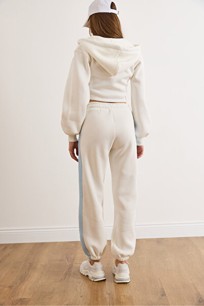 Olalook Women's Baby Blue Color Detailed Fleece-Lined Thick Winter Tracksuit Set Etkm-0000073