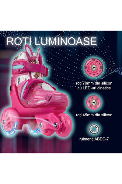 ACTION ONE Beginners roller set, S (31-34), light-up wheels, with helmet, protectors, bag, pink