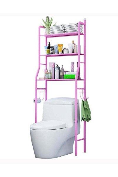 AGD رف تخزين للحمام فوق المرحاض بثلاث طبقات معدني موفر للمساحة باللون الوردي