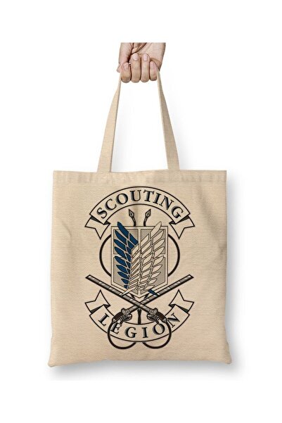 Toyaso Attack on Titan Scoutıng White Tote Bag Long Handle Shopping Bag Beach Bag