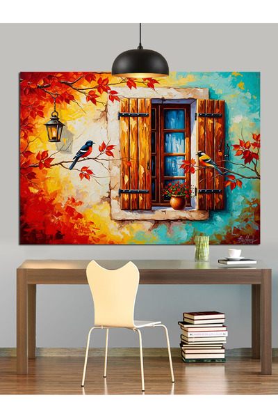 KanvasSepeti Window Scenery Pictură în ulei de înaltă calitate texturat Canva...