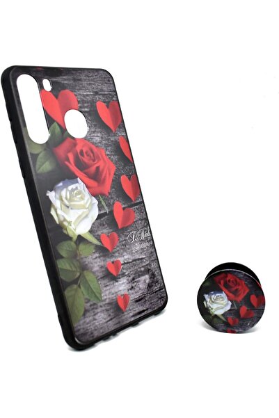 Generic Stylish Back Cover with Stand for Samsung Galaxy A21 (Red and Black)