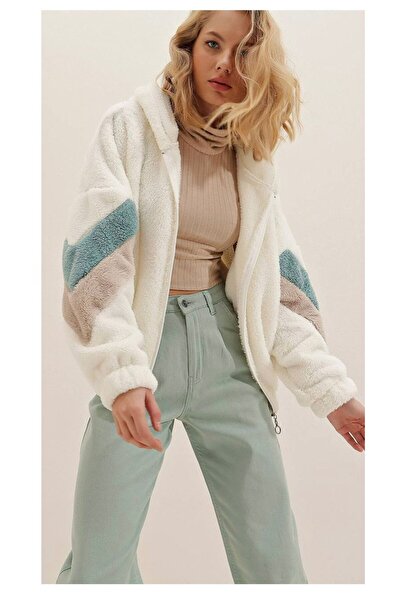 moda paketi Soft Textured Zippered Hooded Plush Sweat