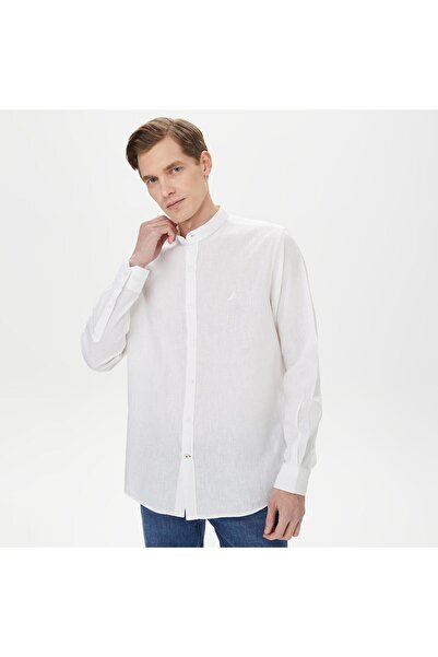 Nautica Men's White Classic Fit Linen Shirt
